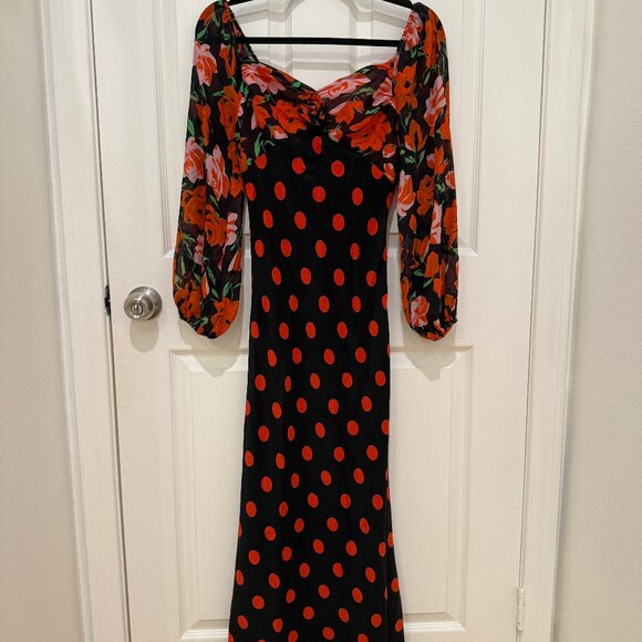 RIXO JOSEPHINE POLKA DOT FLORAL MIDI MAXI DRESS - Picture 2 of 8